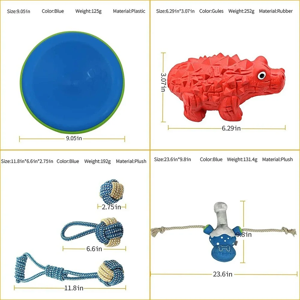 Interactive Dog Toy Set, Plush Squeaky Dog Toy with Movable Cotton Cope, Rubber - Picture 4 of 6